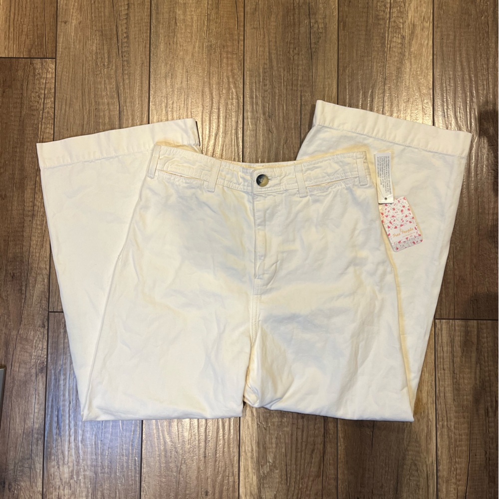 NWT Free People White High Rise Wide Leg Pants Boho Utility Workwear